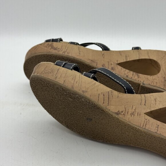 Vintage Mudd Sandals Wedges Black/Brown Buckle Faux Leather Open Toe Y2K 90s 7.5 - Picture 7 of 9